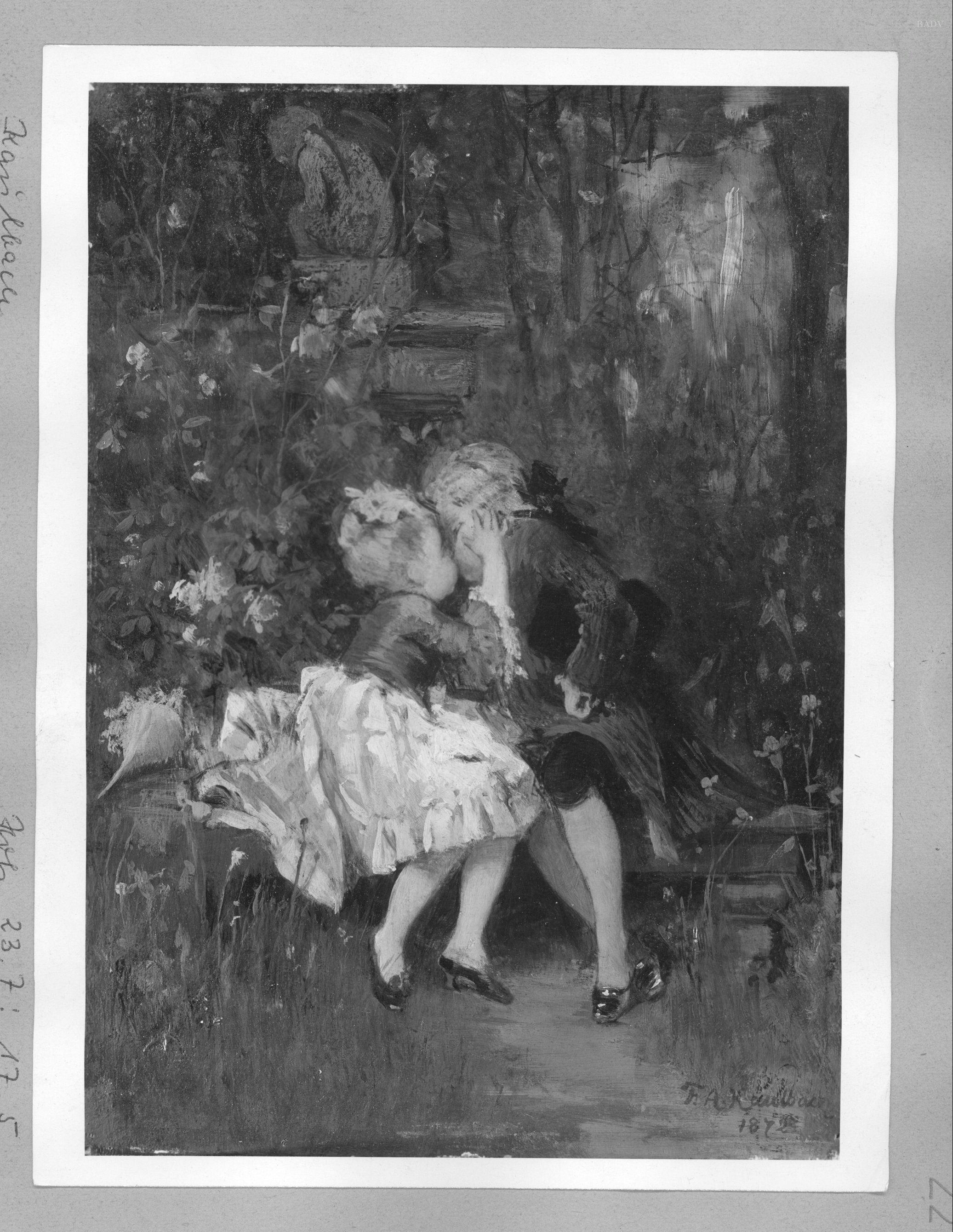Friedrich August von Kaulbach, 2 children in 18. c. dresses. "The kiss."