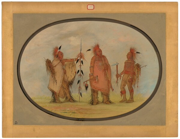 George Catlin, Osage Chief with Two Warriors