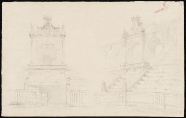 John Frederick Lewis, Two sketches of the Palco del Principe or Royal box, situated over the Puerta Grande or main entrance to the arena of the Plaza de Toros de la Maestranza de Caballeria de Sevilla