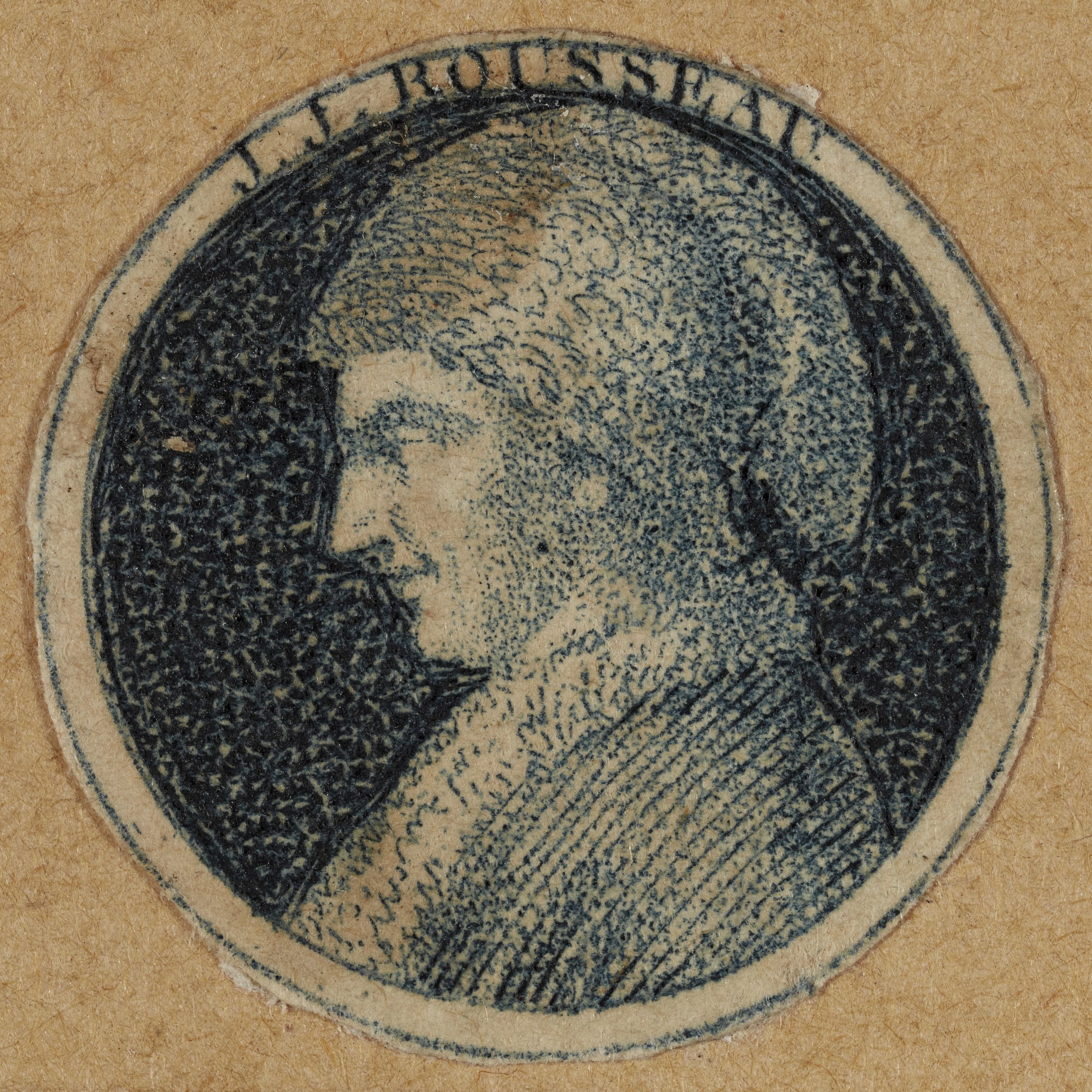 Anonyme, Portrait du philosophe Jean-Jacques Rousseau, d'une série de 12 médaillons portraits destinés à orner des boutons d'habit, 1793-1794 (An II). Révolution française.