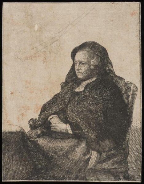 Unknown, The Artist's mother seated at a table, looking right: three-quarter length