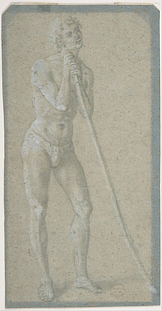 Domenico Veneziano, Standing Youth Leaning on a Long Staff (recto); Seated Man (verso)