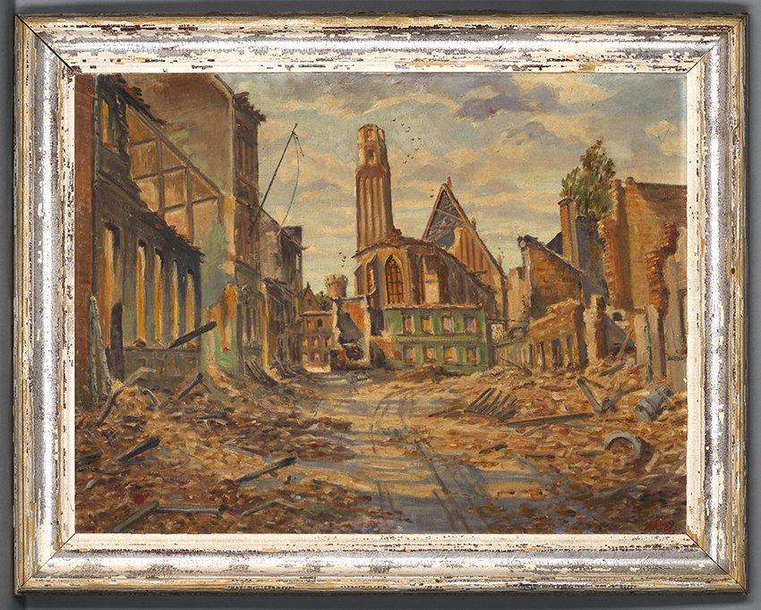 Wilhelm Frey, Zerstörte Paulikirche und Abtstraße in der Neustadt Brandenburg (Havel), 26. Mai 1945