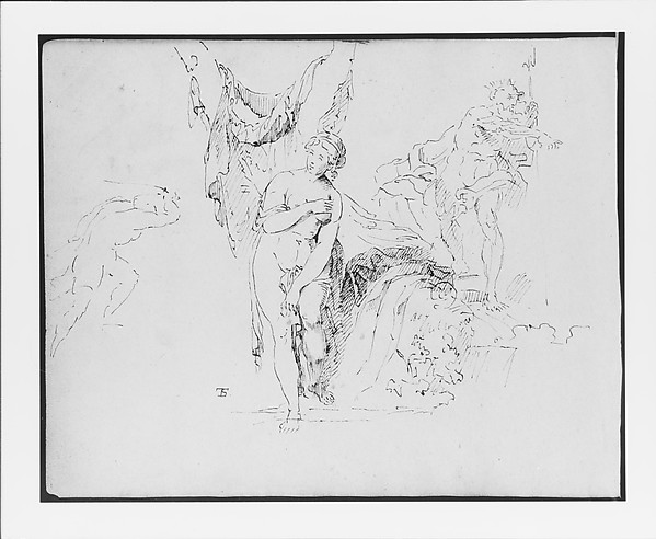 Thomas Sully, Composition with Bathing Venus Pudica Type; a Triton; a Fleeing Figure (from Sketchbook)