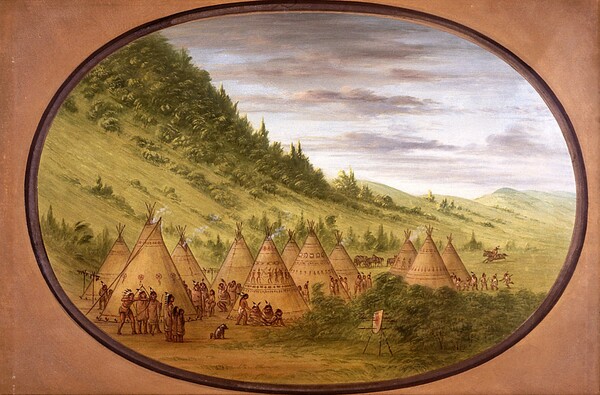 George Catlin, An Ojibbeway Village of Skin Tents