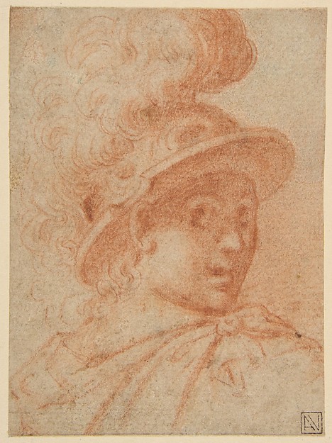 Camillo Procaccini, Bust of a Warrior Wearing a Plumed Helmet, Looking Toward Spectator Over His Right Shoulder (recto); Sketch of a Leg (verso)
