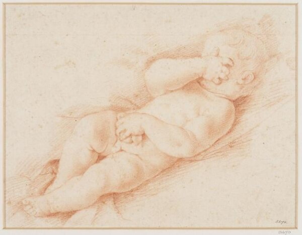 Unknown, A nude baby boy, on his back