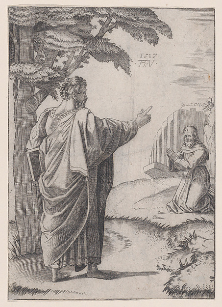 Agostino Veneziano (Agostino dei Musi), Saint Paul and the Franciscan Friar