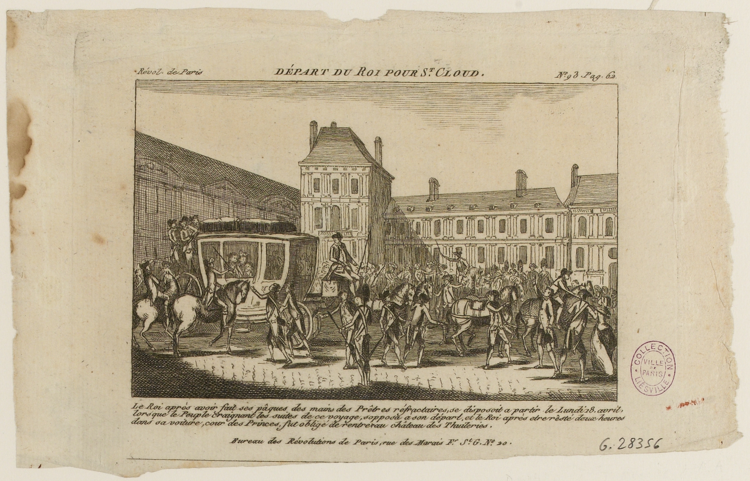 Anonyme, Départ du Roi pour St Cloud. / Révol. de Paris / N°93. Pag.62.