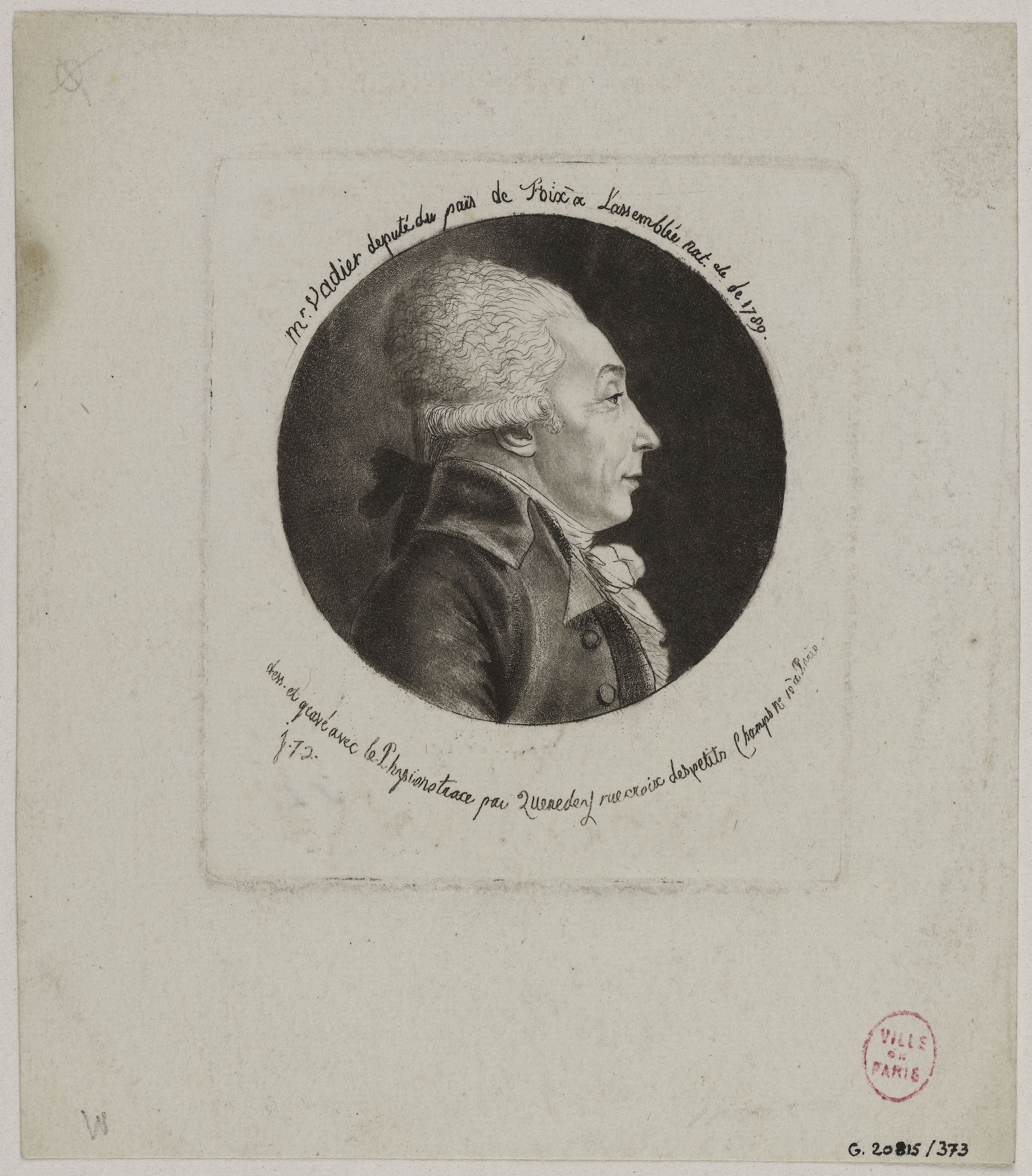 Edmé Quenedey, Portrait de Monsieur Vadier, 1736-1828, député du pays de Foix à l'assemblée nationale de 1789