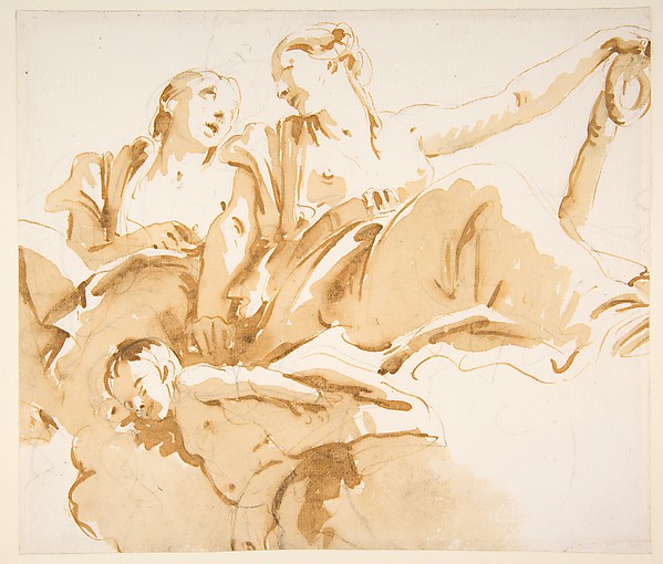 Giovanni Battista Tiepolo, Two Women, One Holding an Anchor, and a Putto on Clouds