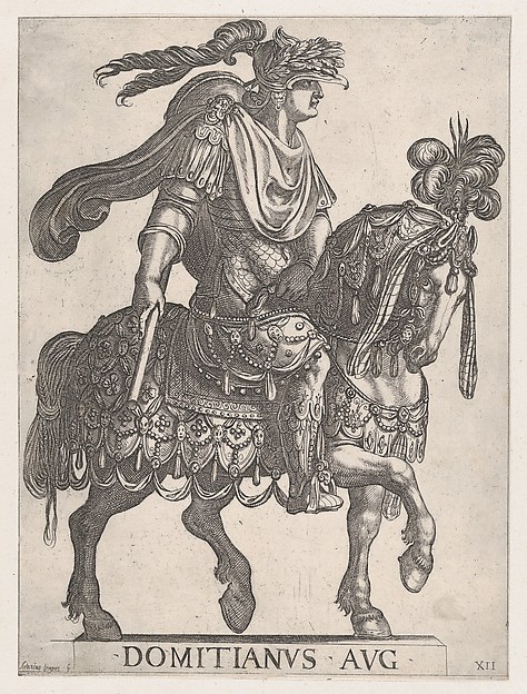 Antonio Tempesta, Plate 12: Emperor Domitian on horseback facing right, from "The First Twelve Emperors of Ancient Rome"
