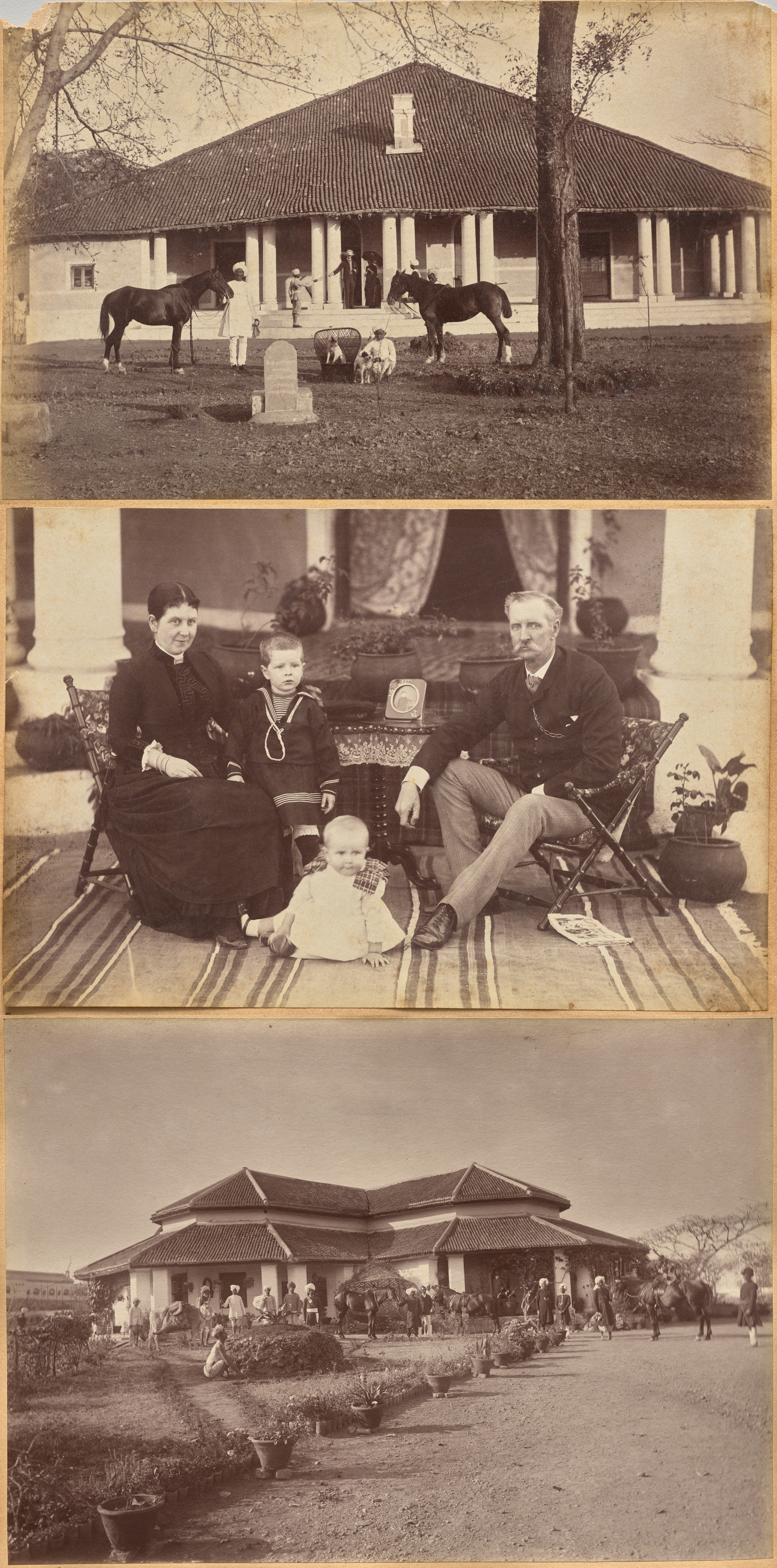 Raja Deen Dayal, Captain Falkner's Bungalow, Neemuch (recto, top); Col. Carpendale and family, Neemuch (recto, bottom); Major Creagh's home, Mhon (verso)