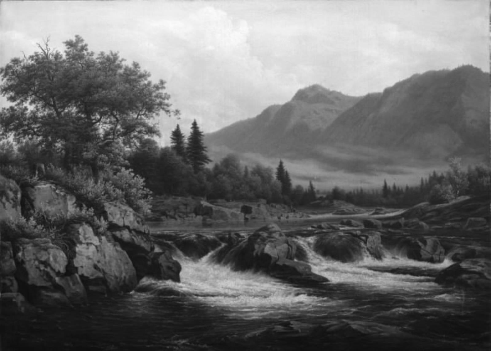 Johann Mohr, Wittingfossen ved Kongsberg. Morgenbelysning