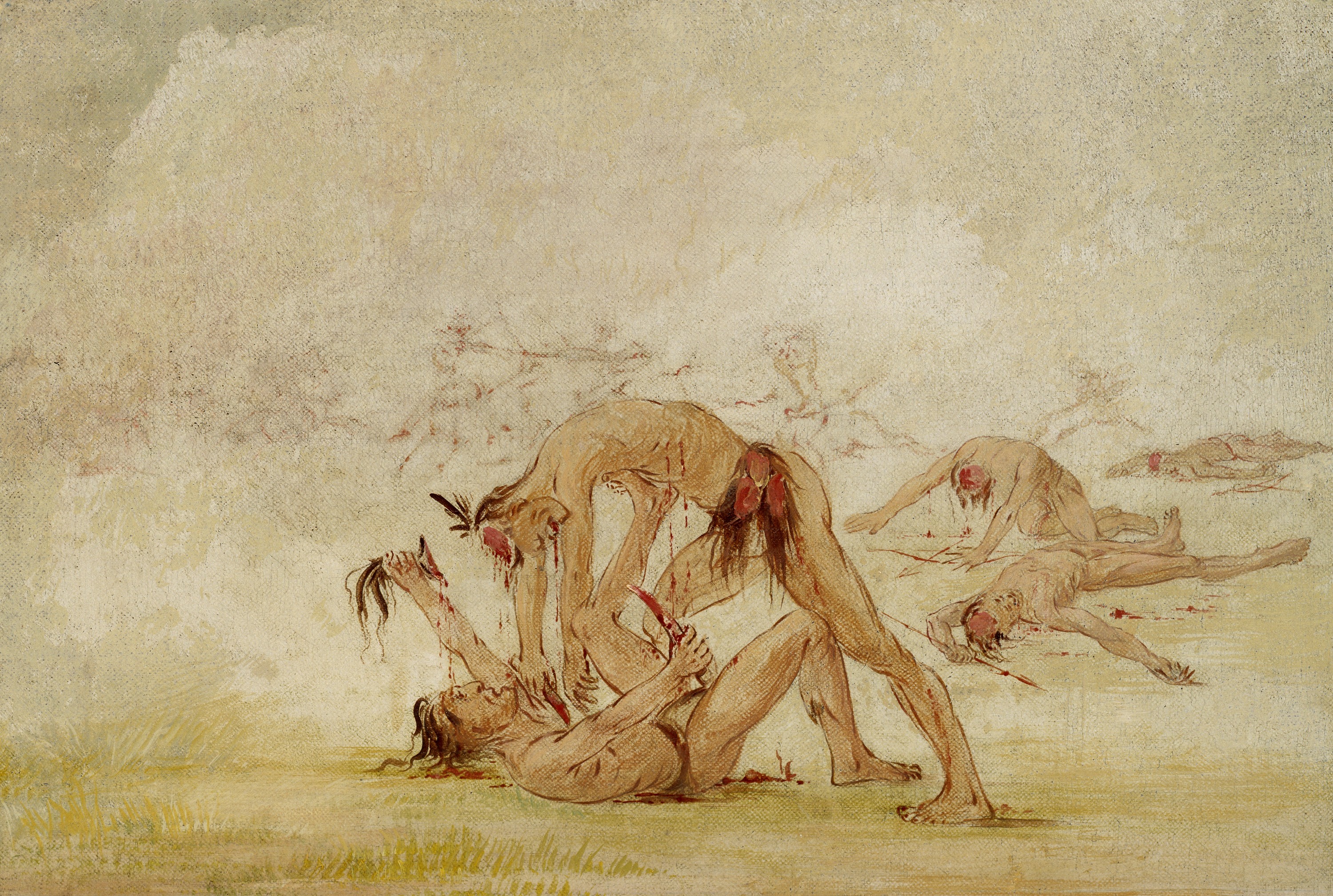 George Catlin, Mandan Scalping an Enemy