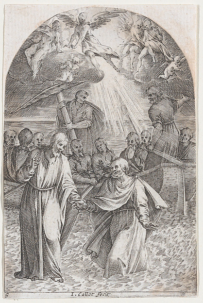 Jacques Callot, Christ Walking on Water, Holding the Hand of St. Peter (Second Composition), plate 9 from "Les Tableaux de Rome, Les Eglises Jubilaires" (The Paintings of Rome, The Churches Jubilee)