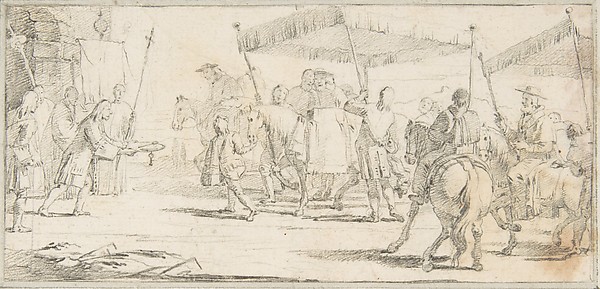 Giovanni Battista Tiepolo, Illustration for a Book:  Keys of a City Offered to a Procession of Cardinals Headed by a Riderless Horse
