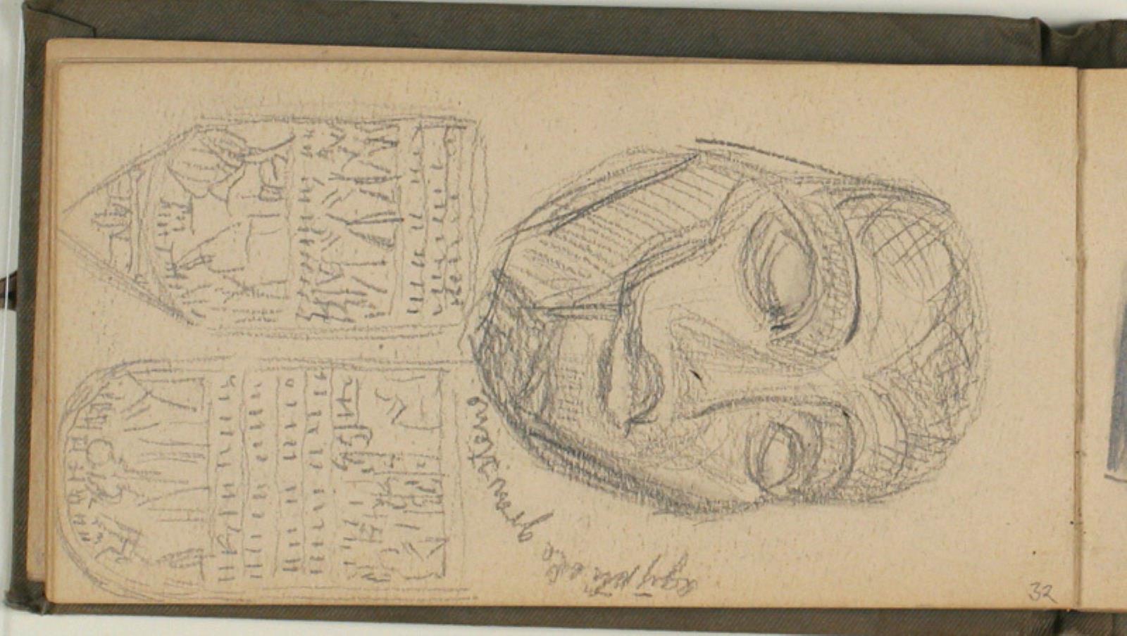 Niels Larsen Stevns, Studier af ægyptiske gravsteler og et mesopotamisk hoved. Notat