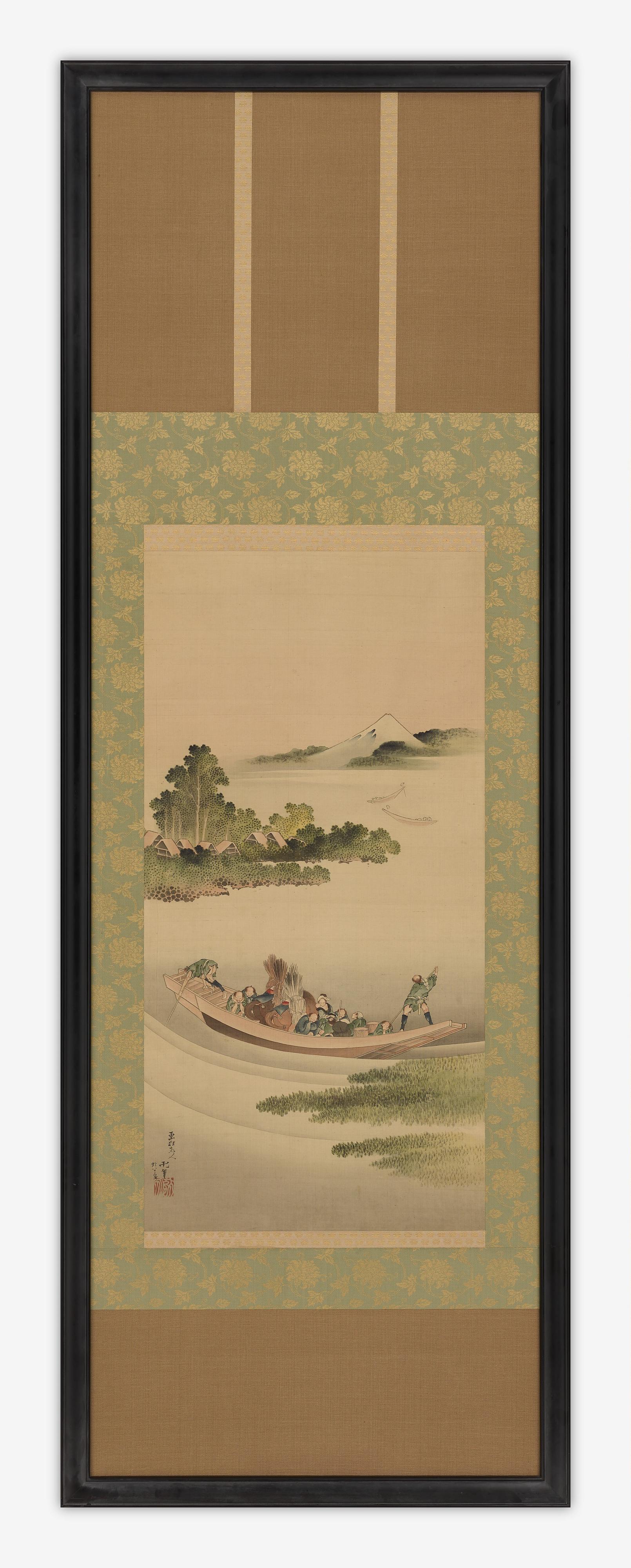 Katsushika Hokusai, River landscape: ferry-boat and Mount Fuji
