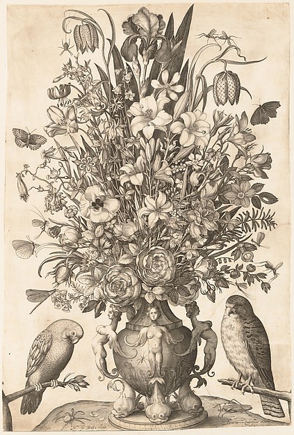 Nicolaes de Bruyn, Vase of Flowers with Two Birds