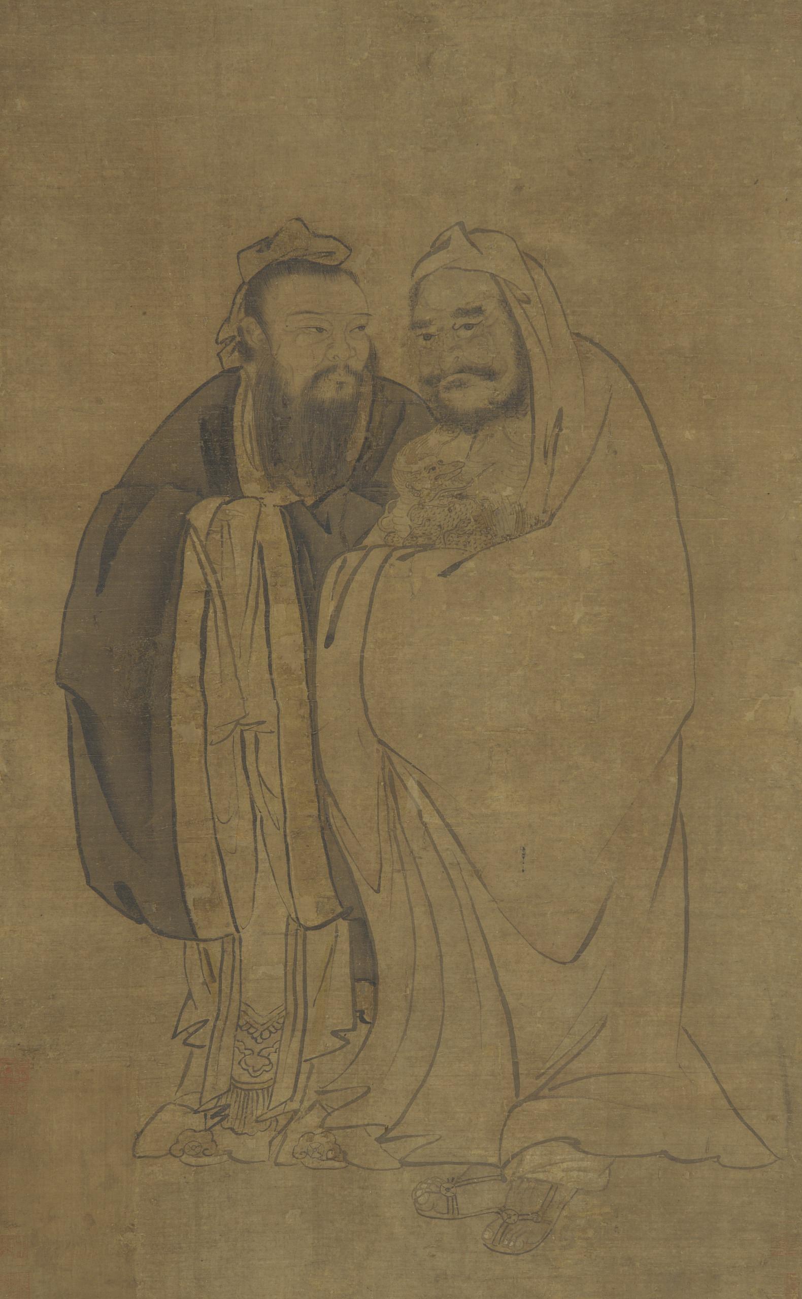 Formerly attributed to Wu Daozi, Confucius and Buddha cradling a qilin