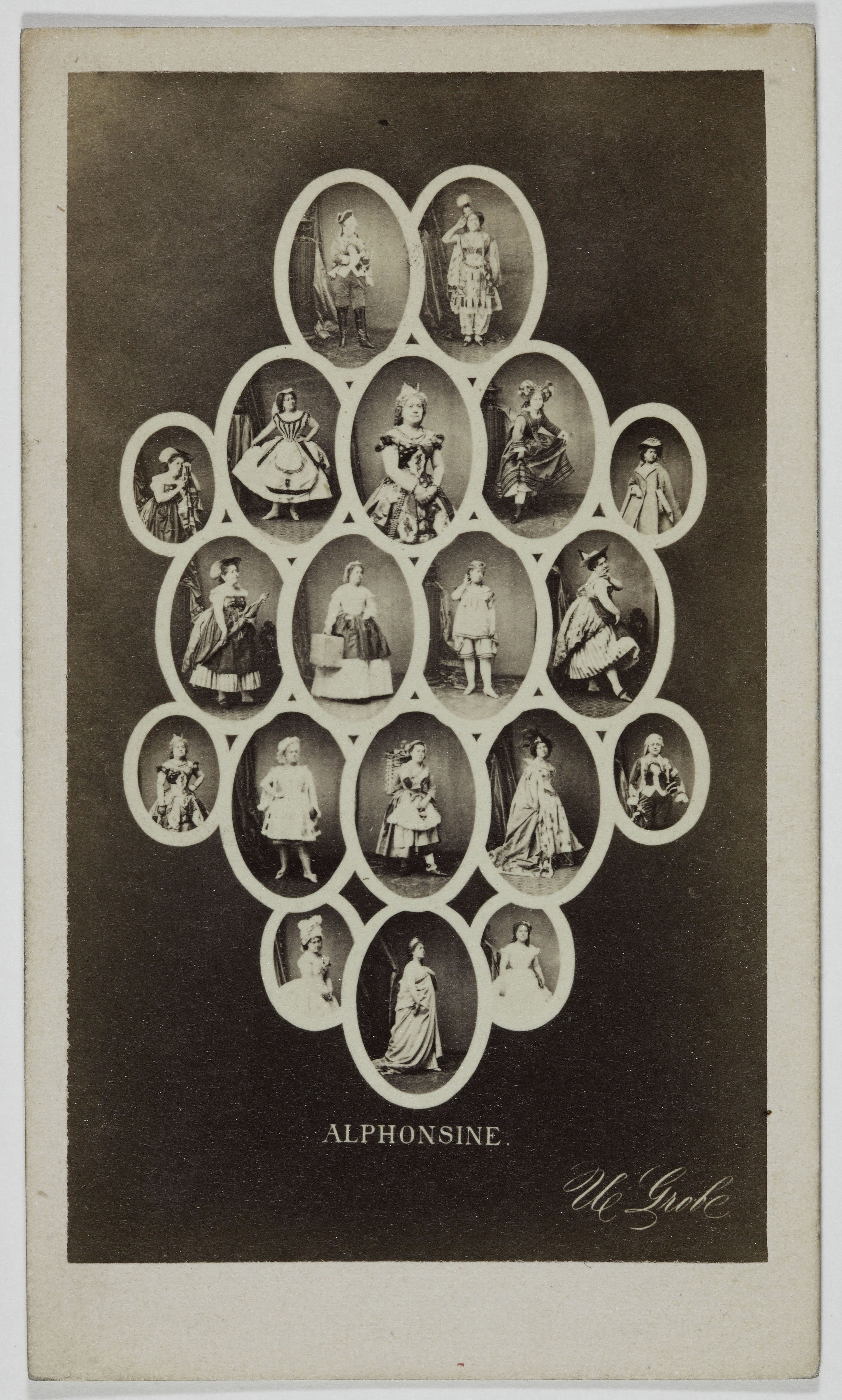 Ulric Grob, Portrait multiple ou mosaïque d'Alphonsine, (Jeanne Benoist; Alphonsine Margaine; dite), (1829-1883), (comédienne)