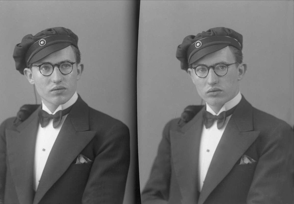 Gustav Borgen, Portrett, to eksponeringer, mann med studentlue. Odd Erik Haagensen.