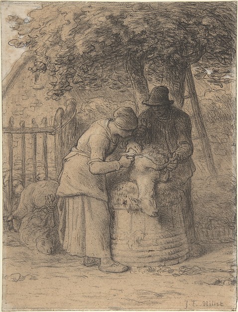 Jean-François Millet, Sheepshearing Beneath a Tree