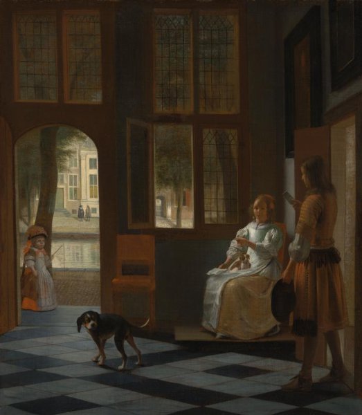 Pieter de Hooch, Het aanreiken van een brief in het voorhuis