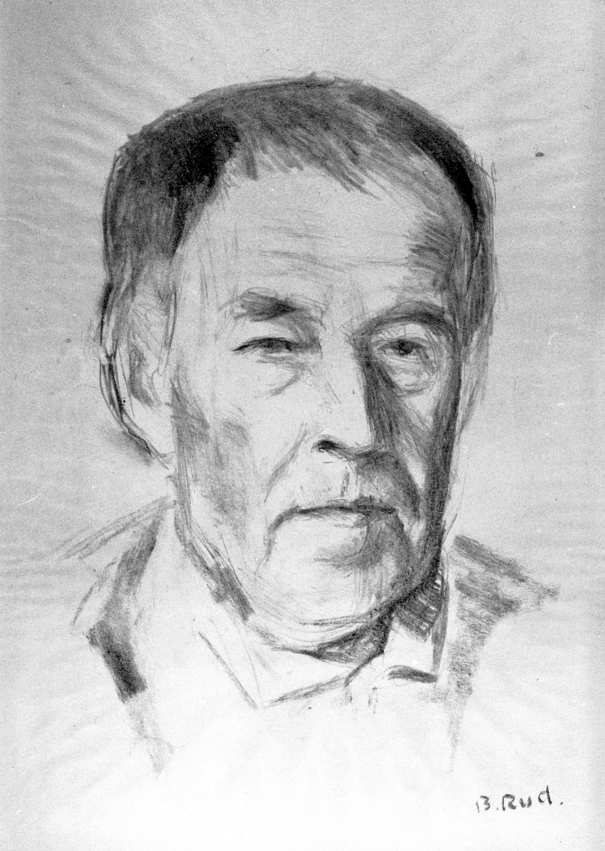 Anno Domkirkeodden, Portrettegning av Olaf Andreassen Prøysen (12.10.1880-1959. Kunstner Borghild Rud, Nittedal.