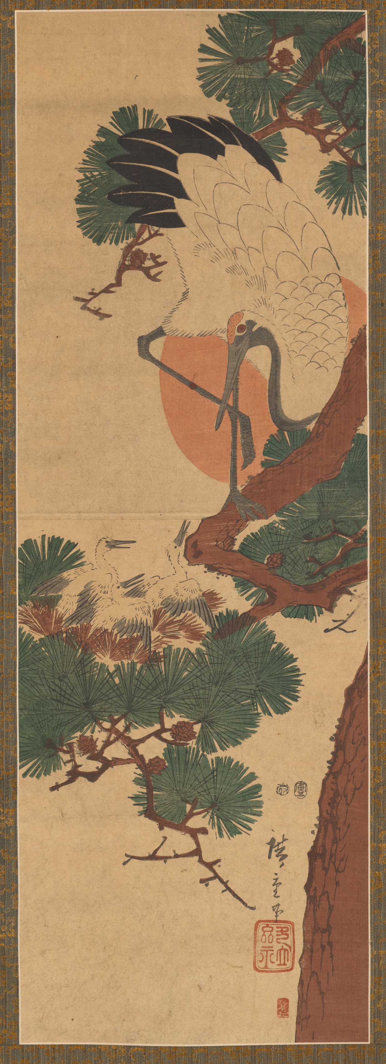 Utagawa Hiroshige II, Stork, Sun, and Pine