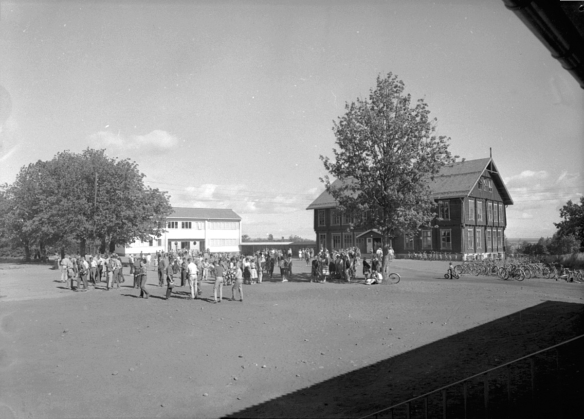Anno Domkirkeodden, OVERSIKT STANGE KOMMUNALE REALSKOLE, NYE, GAMLE, FRIMINUTT, MANGE ELEVER, SKOLEGÅRD