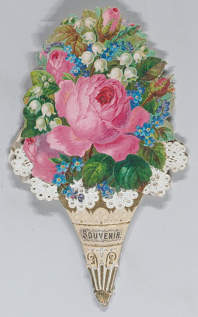 Anonymous, British, 19th century, Valentine - Mechanical - elaborate nosegay,  fan souvenir