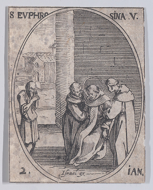 Jacques Callot, Ste. Euphrosine, vierge (St. Euphrosyne, Virgin), January 2nd, from "Les Images De Tous Les Saincts et Saintes de L'Année" (Images of All of the Saints and Feast Days of the Year)