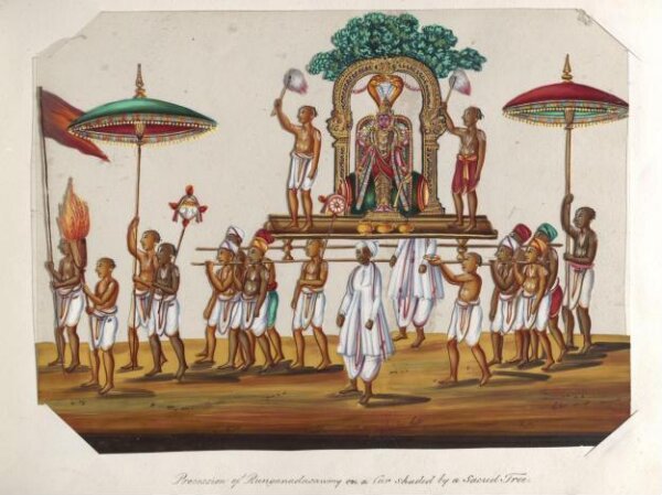 Unknown, One of twenty mica paintings depicting Hindu deities and festival processions with decorated cars.