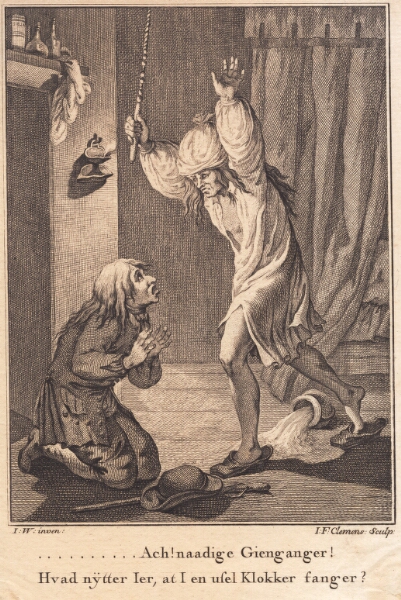 J.F. Clemens, Per Degn falder i rædsel på knæ for fogeden