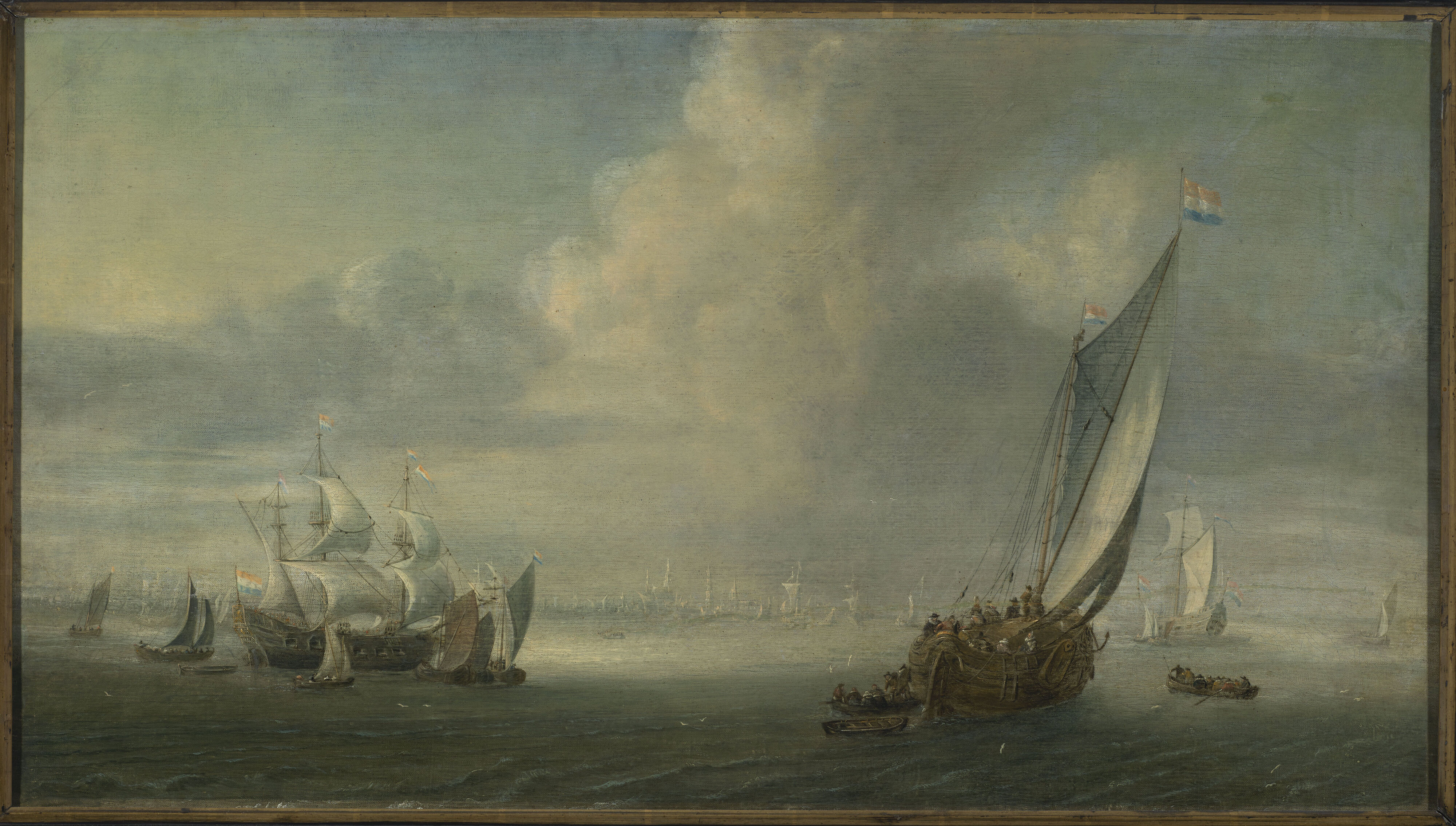 Abraham de Verwer, Marine view with a port in the background