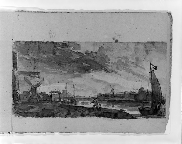 Thomas Sully, Cityscape with Windmills (Copy after Jan Van Goyen or Salomon Van Ruisdael?) (from Sketchbook)