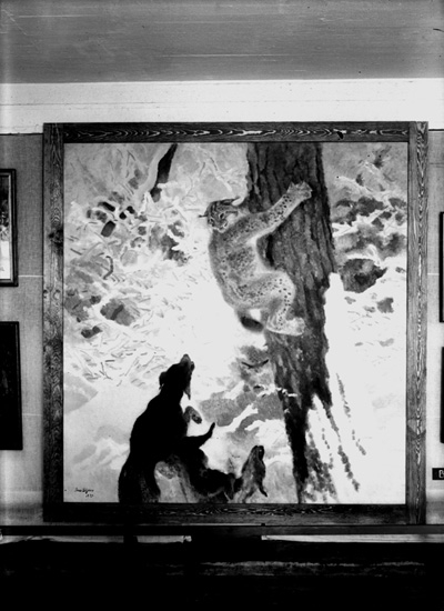 Knut Borg, Målning. Motiv: Lodjur. Konstnär: Bruno Liljefors, 1929. Jakt- och Naturvårdsutställningen.