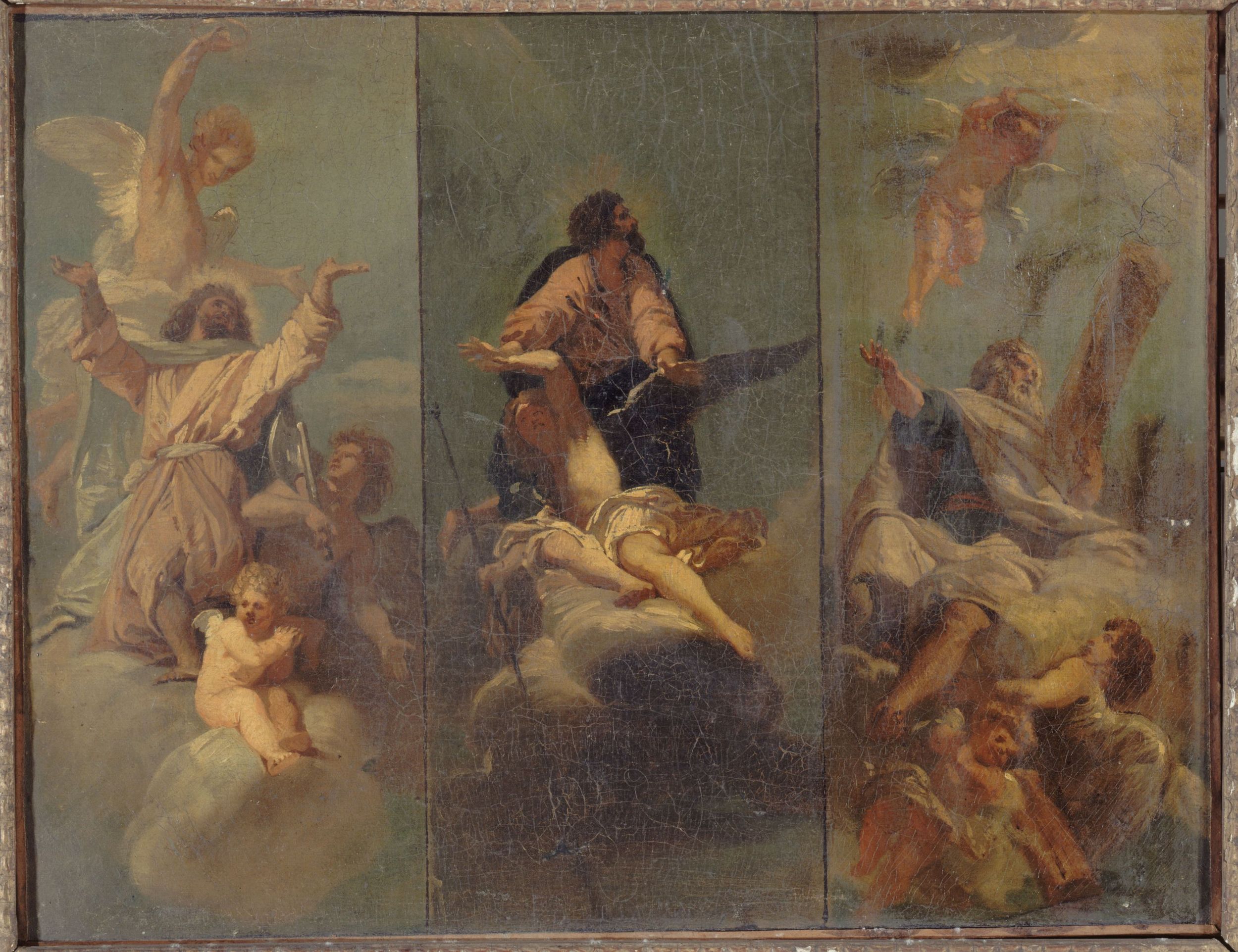 Anonyme, Esquisse pour la coupole inférieure de la chapelle des Invalides avec saint Mathias, saint Jacques le Majeur et saint André