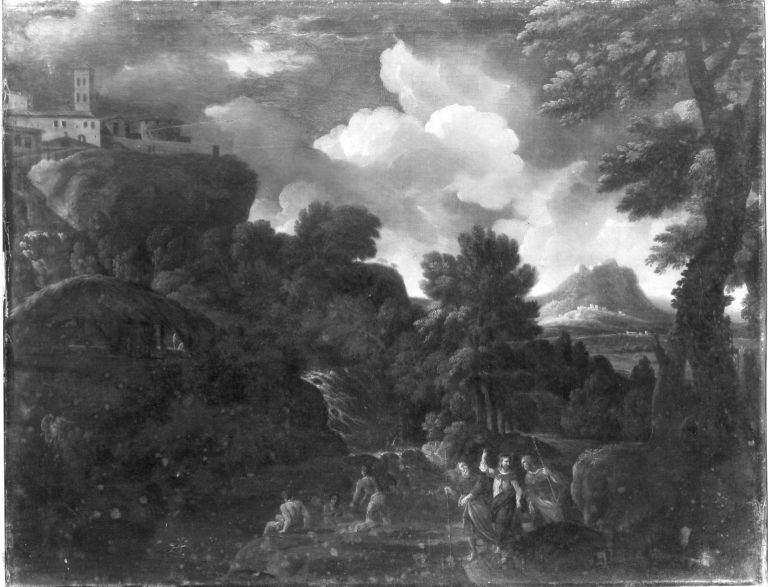 Gaspard Dughet, Landschaft mit Christus und den Emmaus-Jüngern (Umkreis)
