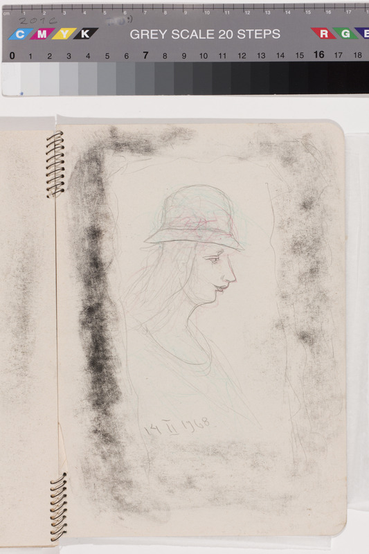 Eduard (autor) Kutsar, Woman with a hat. Sheet of spiral block of drawings