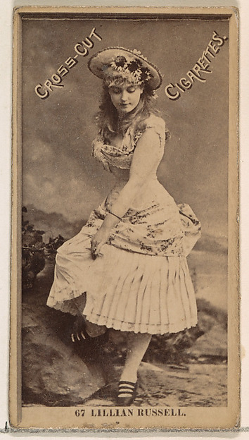 W. Duke, Sons & Co., Card Number 67, Lillian Russell, from the Actors and Actresses series (N145-2) issued by Duke Sons & Co. to promote Cross Cut Cigarettes