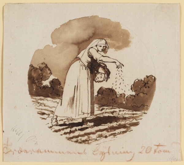 Nicolai Abildgaard, Kvinde, der udstrør sædekorn. Cirkelrund komposition