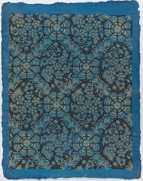 Anonymous, Sheet with overall black and gold floral pattern