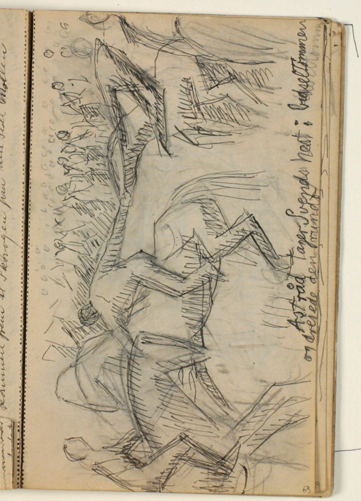 Niels Larsen Stevns, Kompositionsudkast til Knytlingesagaens fortælling om Knud den helliges udsendinge i Vendsyssel, Astråd og Svend, notat