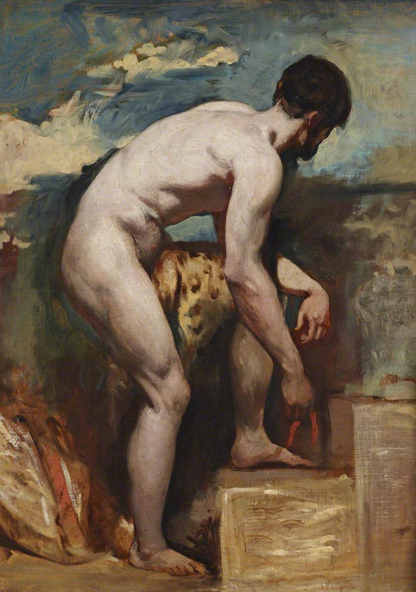 William Etty, An Academic Nude of a Man tying his Sandal