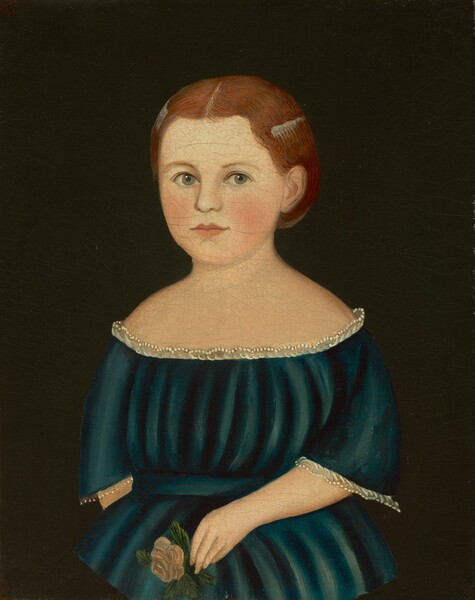American 19th Century, Little Girl in Blue Dress