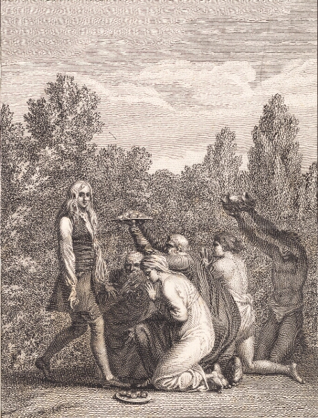 J.F. Clemens, Niels Klim hyldes af Qvamiterne, der bringer ham gaver og knæler for ham