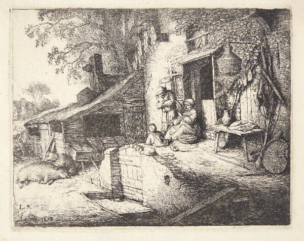 Adriaen van Ostade, Kvinde, som spinder foran et bondehus